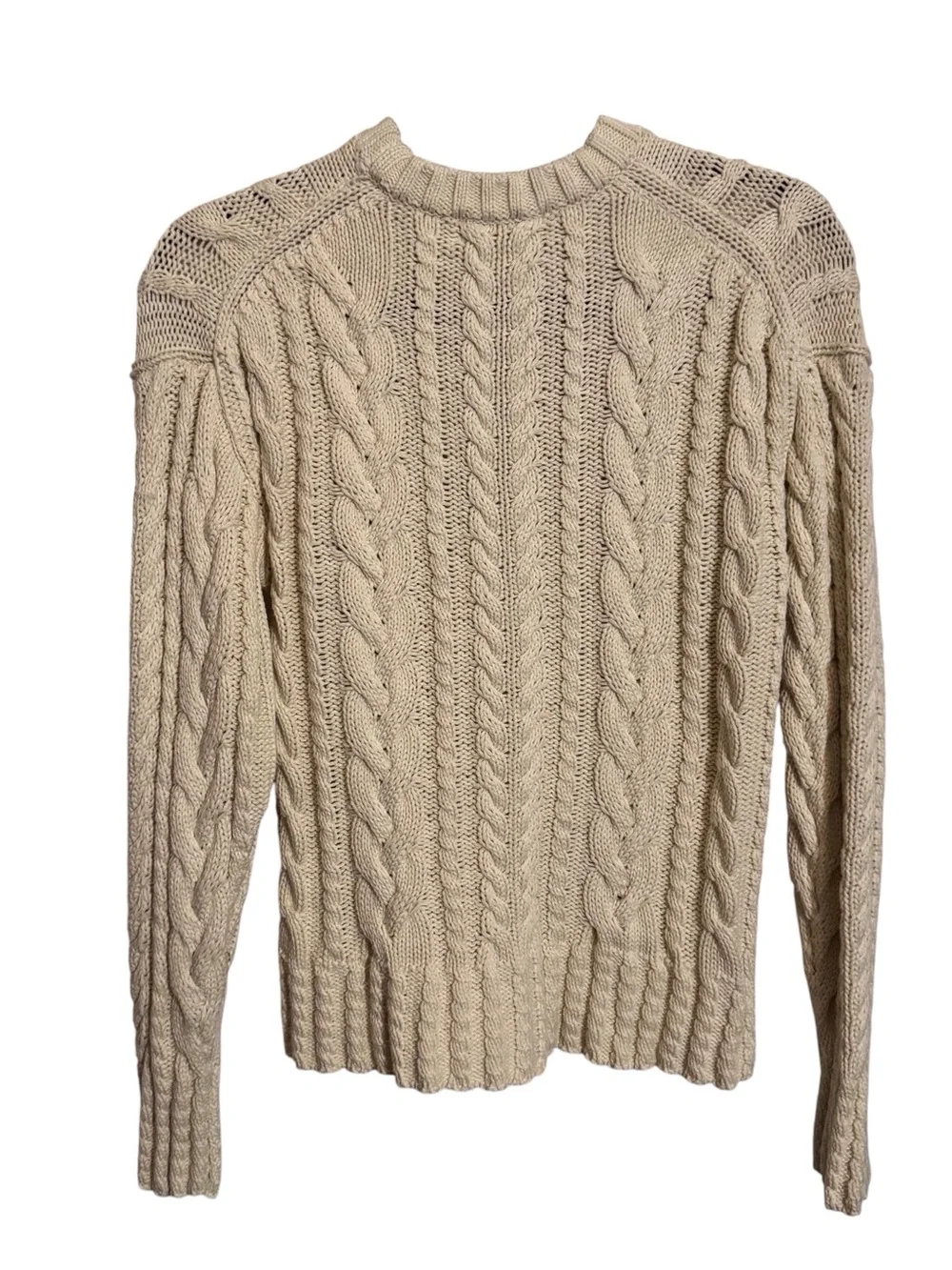 J. Crew Size Small Cream Cable Knit Sweater Cotton Pullover Long Sleeve Stretch